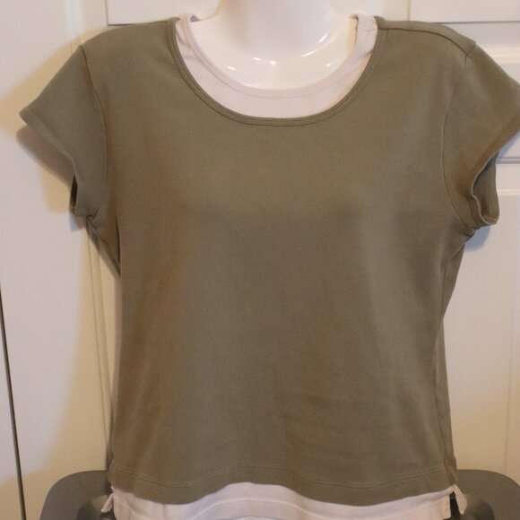 Chico's Green and White Short Sleeve Layered Look Tee Size 2 (US Large) - Picture 1 of 10